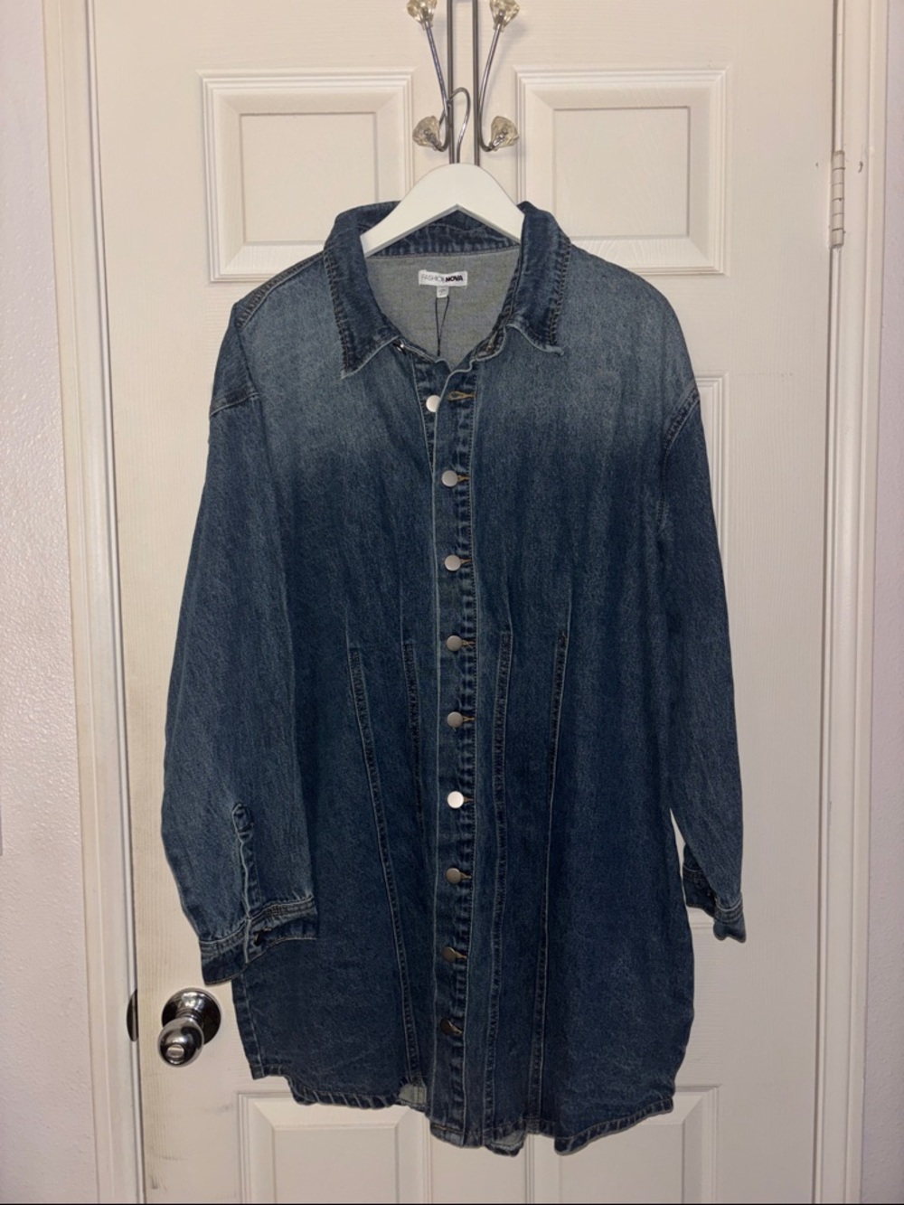 Fashion Nova Washed Blue Denim Button-Up Mini Dress “Alessandra” - Picture 3 of 5